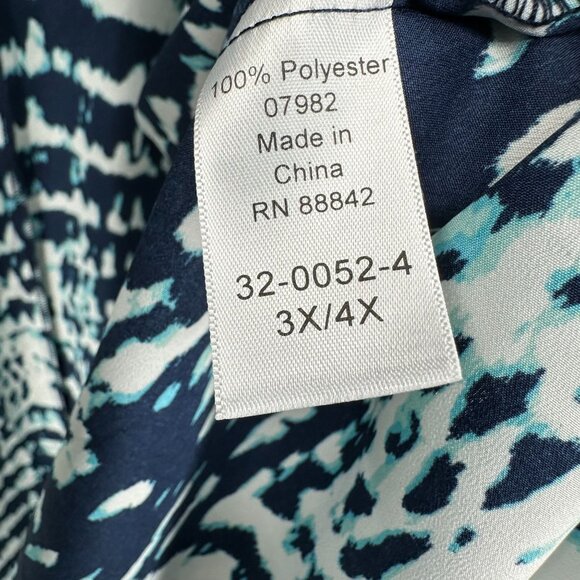 Roamans Plus Sz 3X 4X Blue White Abstract Print Kaftan Cardigan Duster Relaxed - Picture 6 of 7